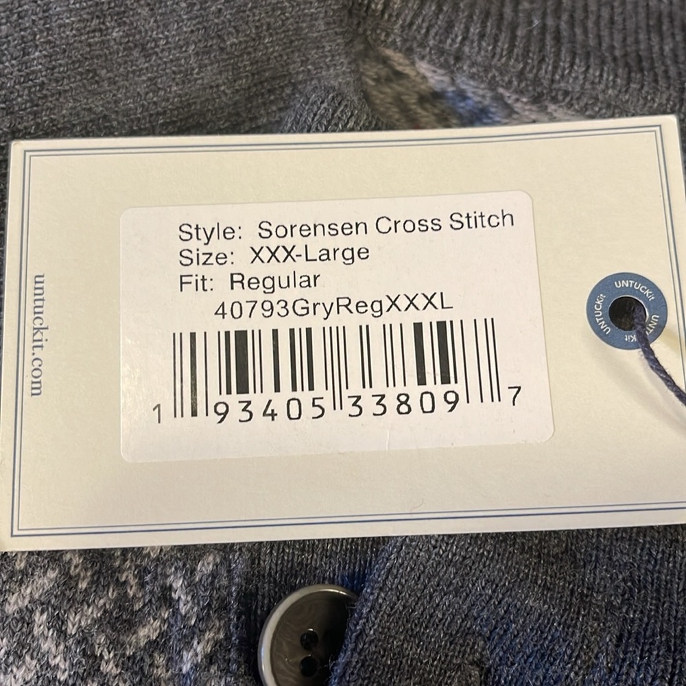 UNTUCKit Sorensen Cross Stitch Gray Reg XXXL - Picture 3 of 6